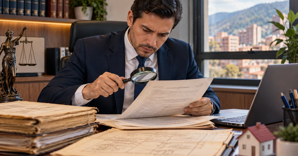 Abogado revisa un certificado de tradición para un estudio de títulos
