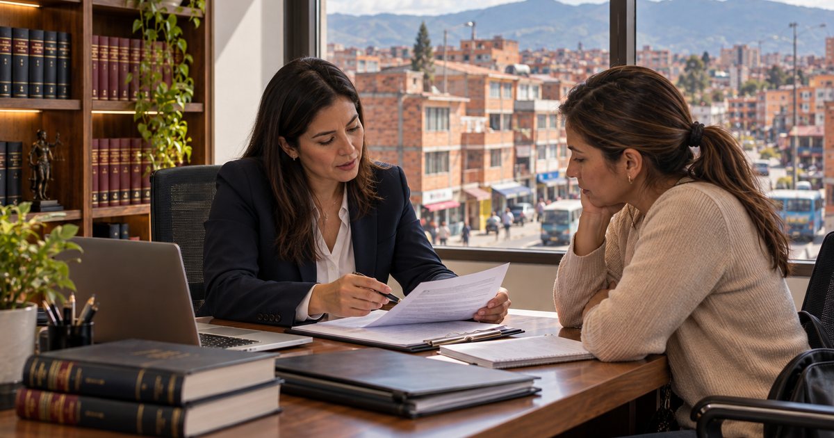 Abogado civil revisa un caso en su oficina en Bosa, Bogotá