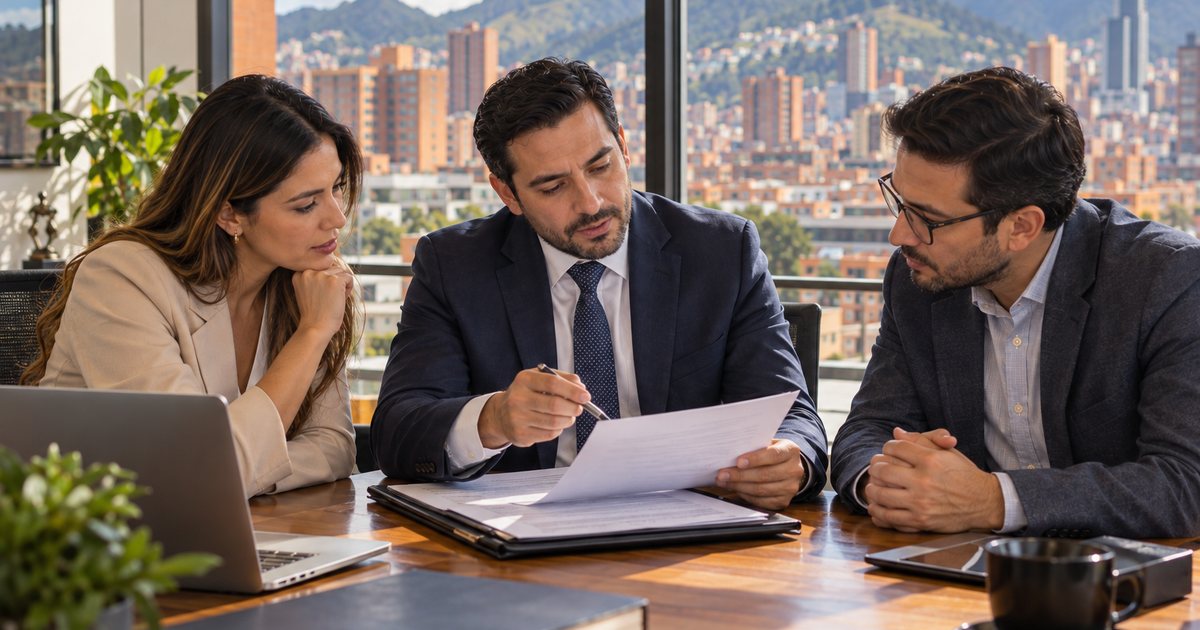 Abogado de contratos con un cliente en Bogotá