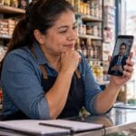 Tendera de un barrio de Bogotá consulta a un abogado virtual desde su celular