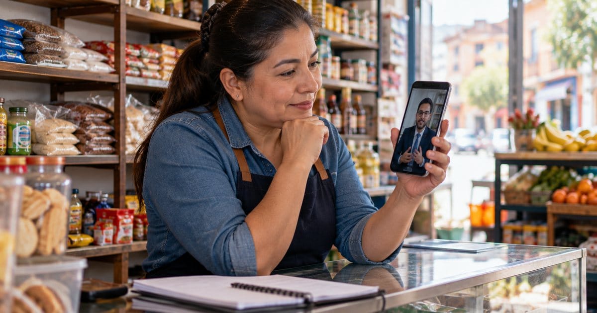 Tendera de un barrio de Bogotá consulta a un abogado virtual desde su celular