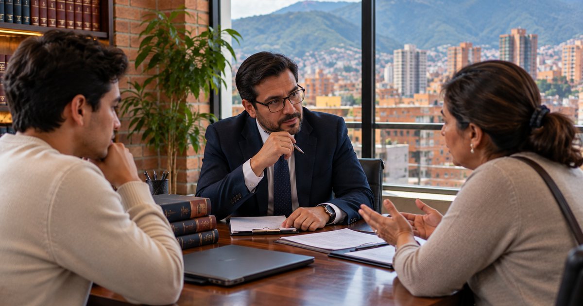 Consulta con abogado revisa un caso en su oficina en Bogotá