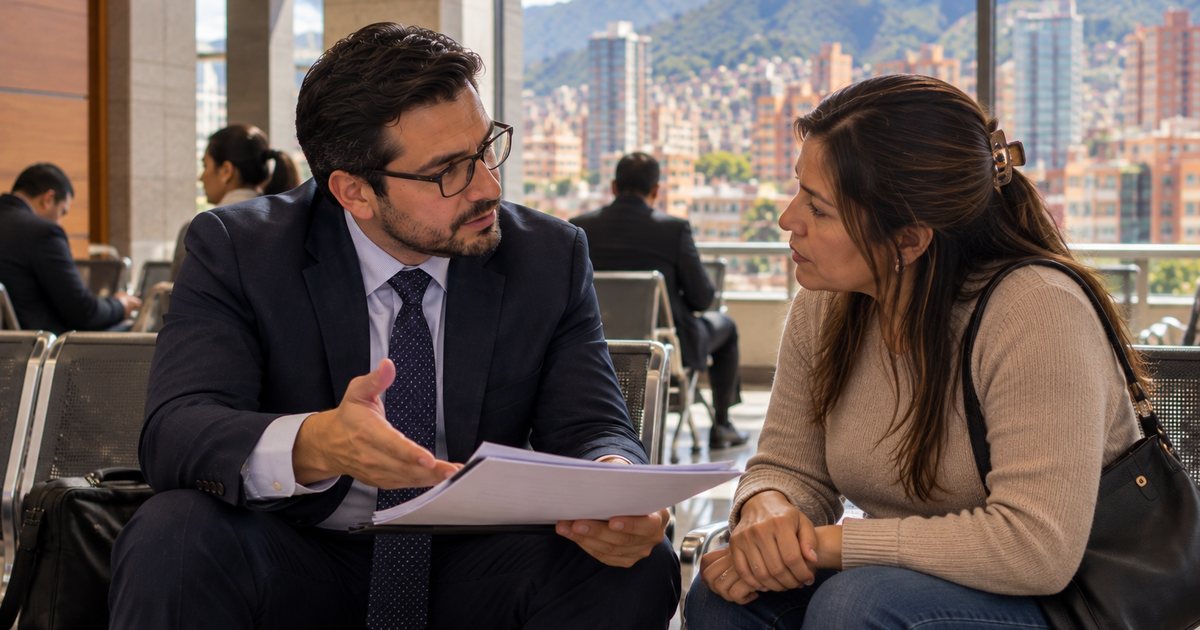 Abogados de oficio con un cliente en Bogotá