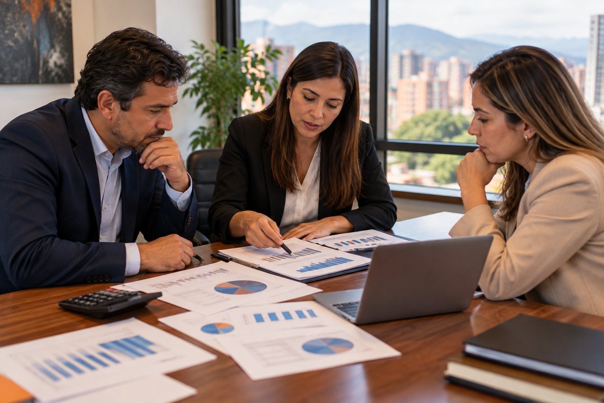 Socios y contadora revisan los estados financieros antes de liquidar la sociedad