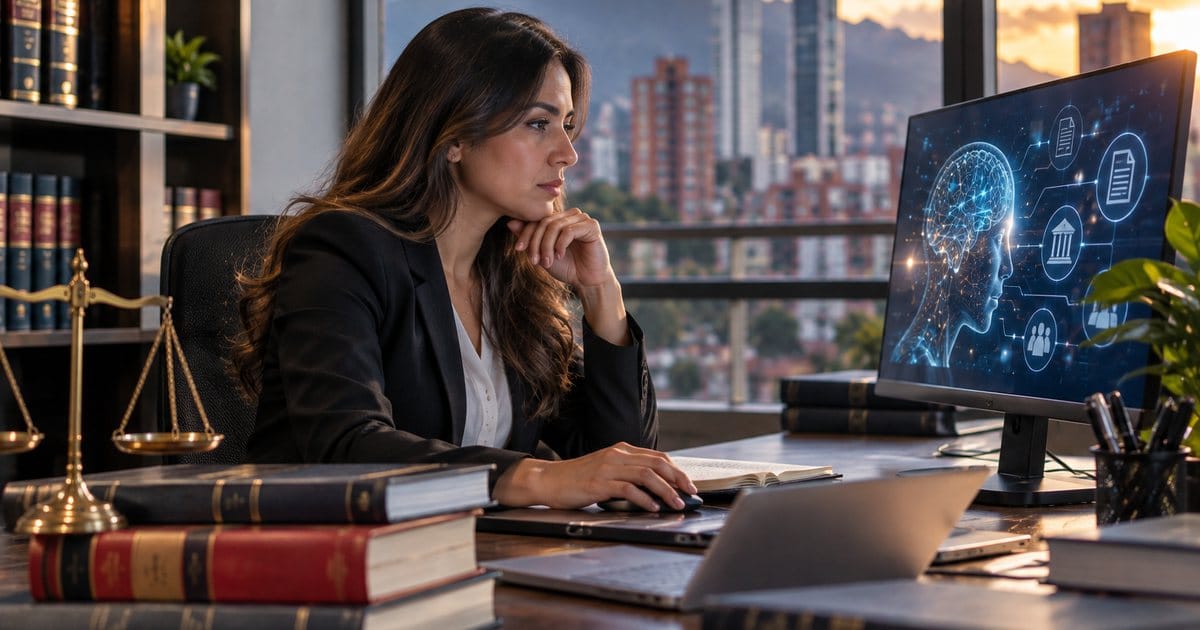 Abogada trabaja con una herramienta de inteligencia artificial en su oficina de Bogotá