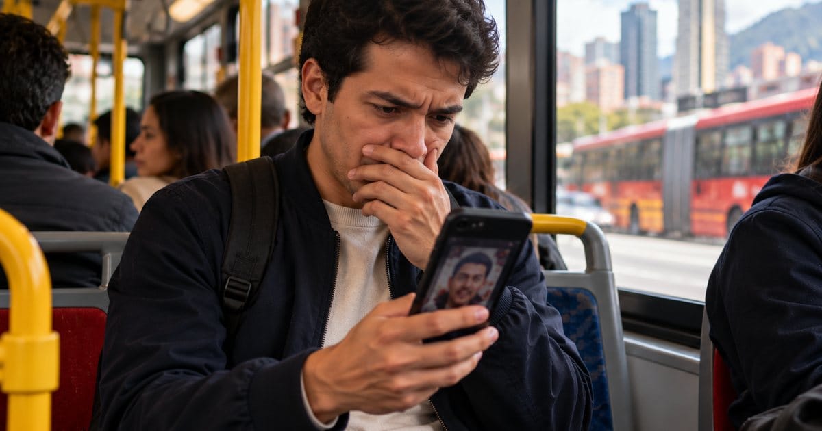 Joven mira con incomodidad un meme con su imagen en su celular
