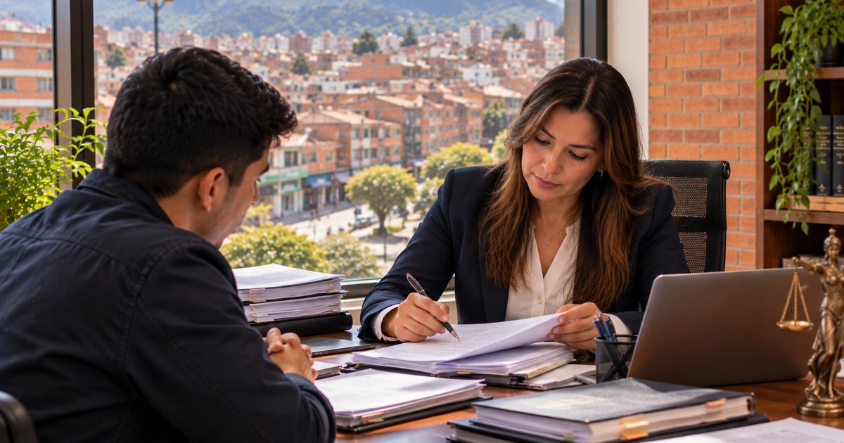 Abogado administrativo revisa un caso en su oficina en Bosa, Bogotá