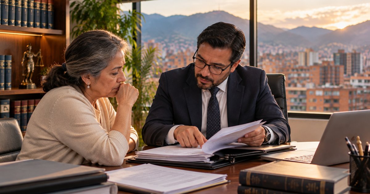 Abogado penalista revisa un caso en su oficina en Bogotá