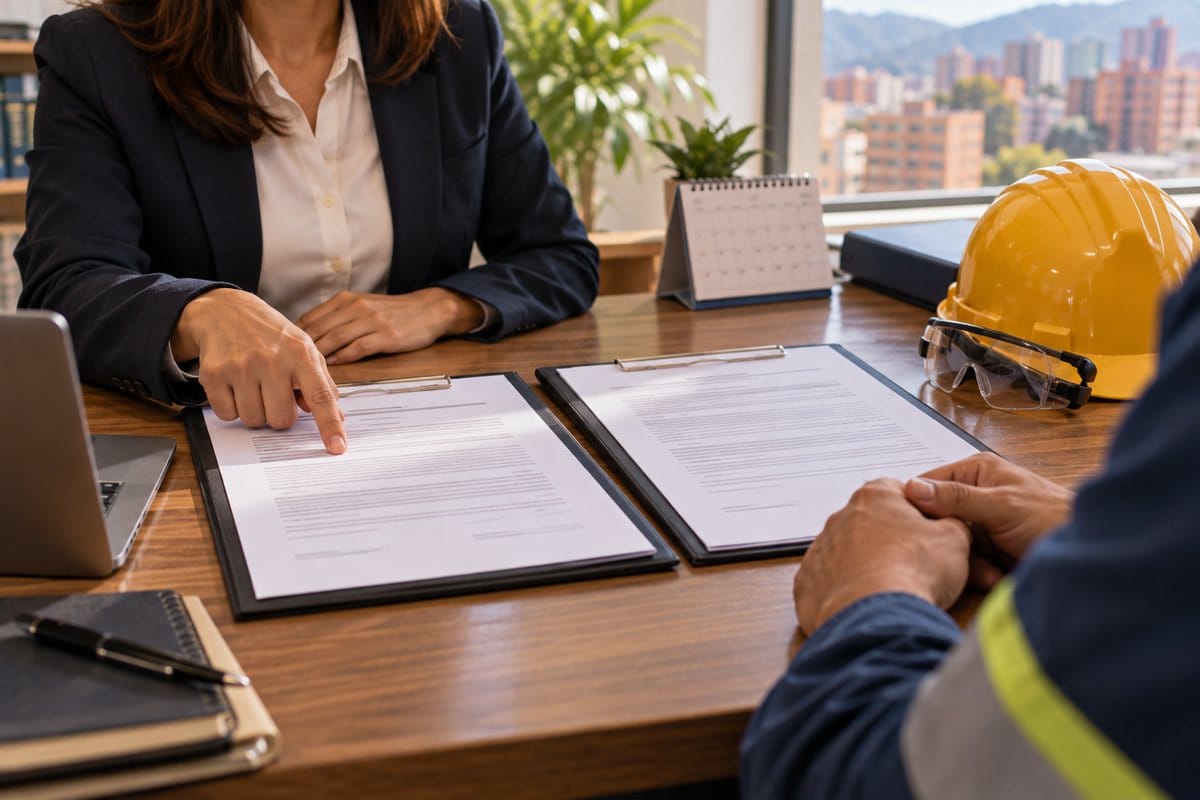 Dos contratos laborales impresos lado a lado sobre un escritorio para compararlos