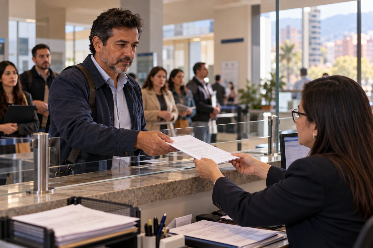 Ciudadano entrega un derecho de petición en la ventanilla de una entidad pública