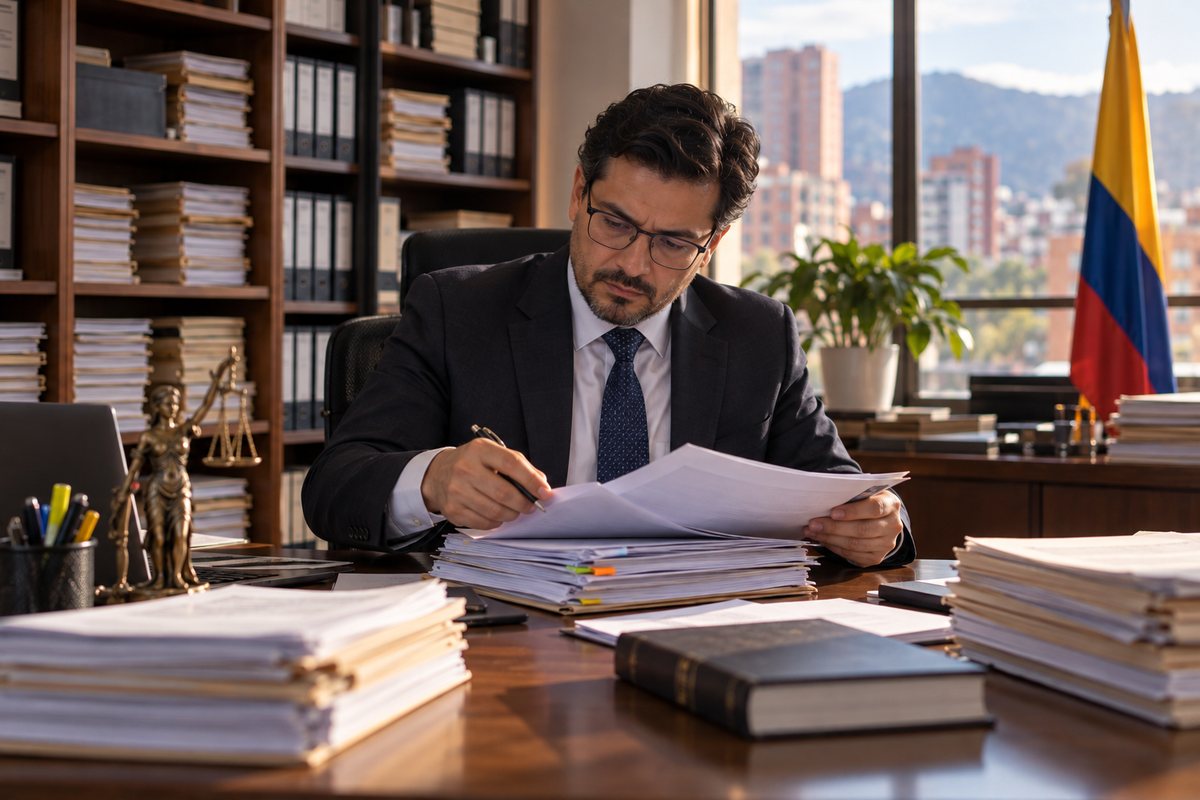 Funcionario judicial revisa un expediente de tutela en su despacho