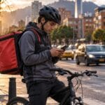 Repartidor de plataforma en bicicleta en Bogotá, uno de los cambios de la reforma laboral Ley 2466