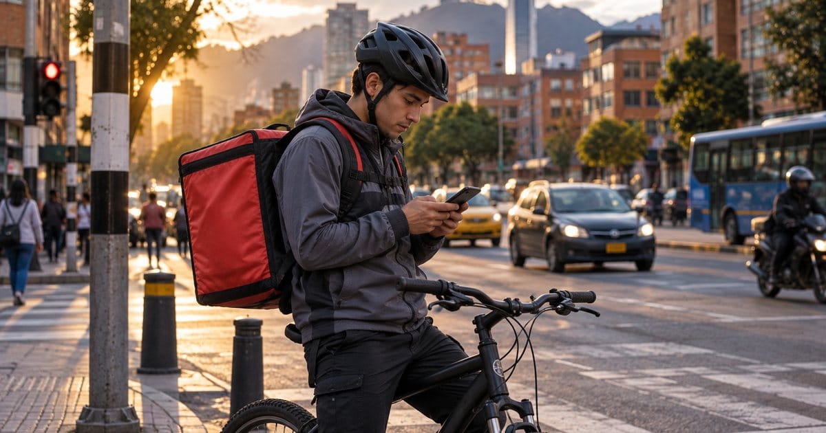 Repartidor de plataforma en bicicleta en Bogotá, uno de los cambios de la reforma laboral Ley 2466