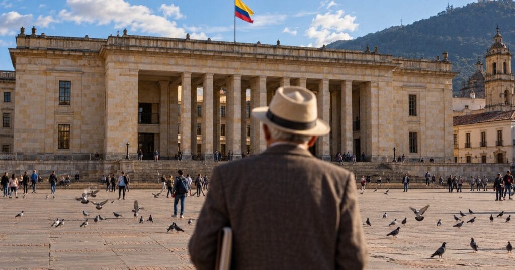 Pensionado en la Plaza de Bolívar de Bogotá tras el fallo de la Corte Constitucional sobre la reforma pensional