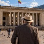 Pensionado en la Plaza de Bolívar de Bogotá tras el fallo de la Corte Constitucional sobre la reforma pensional
