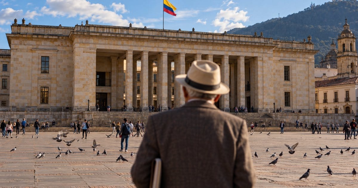 Pensionado en la Plaza de Bolívar de Bogotá tras el fallo de la Corte Constitucional sobre la reforma pensional
